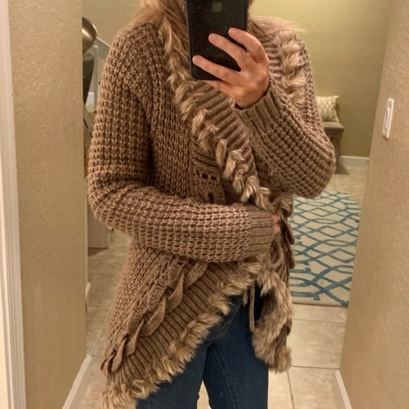 Boston Proper Wool Fringe Shawl Collar Sweater - Picture 6 of 6